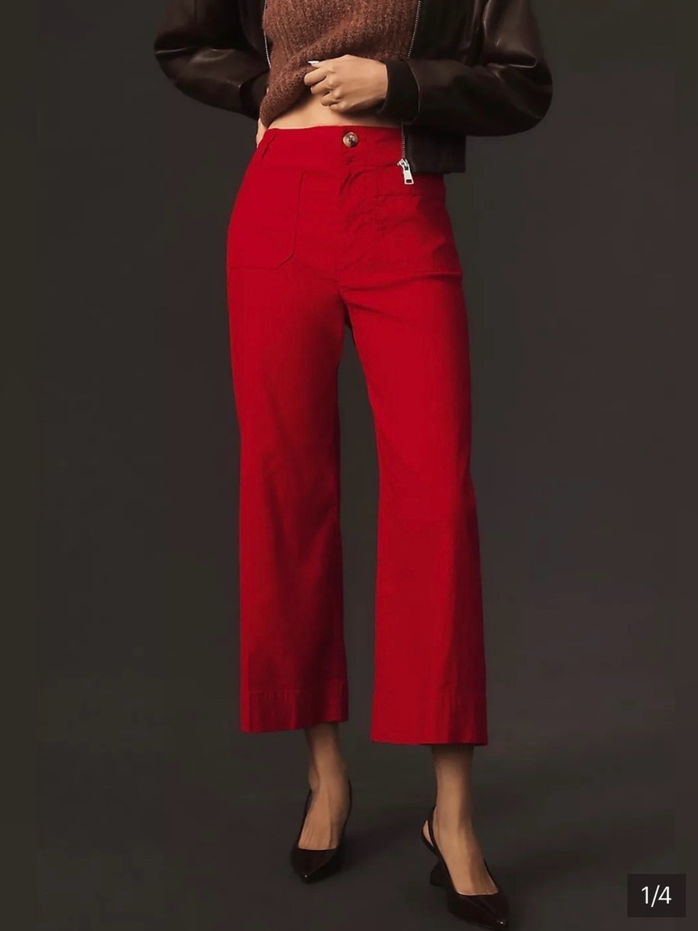 Maeve Collette High-Rise Wide-Leg Red Crop Pants